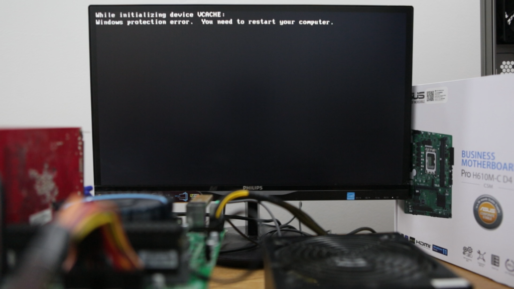 While initializing device VCACHE:
Windows protection error. You need to restart your computer.